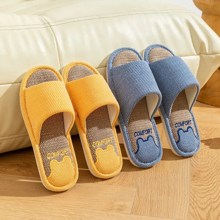 Pantofole in lino per la casa per coppie quattro stagioni Pantofole antiscivolo da pavimento per donna Uomo Camera da letto interna Infradito a punta aperta in lino quattro stagioni