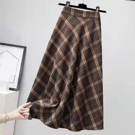 Retro High Waist Retro Plaid Skirt Slim Fit Classical High Waist Long Skirt Preppy Style Winter Autumu A-line Half Dress Autumn PlatiNum
