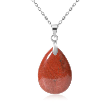 New Fashion Natural Stone Crystal Pendant Teardrop Simple Pendant Necklace Earrings Making Jewelry With Chain collar PlatiNum