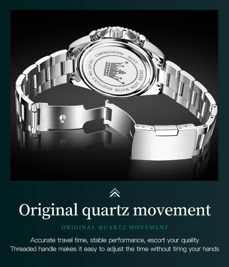 OLEVS Orologi da uomo Orologio di lusso delle migliori marche da uomo Cronografo originale impermeabile in acciaio inossidabile Fasi lunari Data Quadrante Rota platinumshop