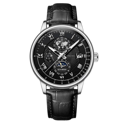 Orologio da uomo di lusso cronografo impermeabile modello fasi lunari orologio da polso da uomo luminoso in pelle orologi al quarzo da uomo orologio Casual platinumshop