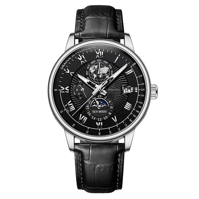 Orologio da uomo di lusso cronografo impermeabile modello fasi lunari orologio da polso da uomo luminoso in pelle orologi al quarzo da uomo orologio Casual platinumshop