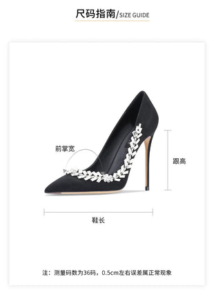 Scarpe da donna di lusso 2024 nuove pompe da donna in cristallo nero scamosciato scarpe a punta con strass tacchi alti moda Stiletto luxury Party Wo platinumshop