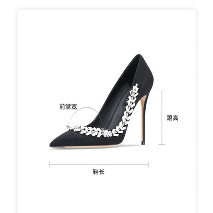 Scarpe da donna di lusso 2024 nuove pompe da donna in cristallo nero scamosciato scarpe a punta con strass tacchi alti moda Stiletto luxury Party Wo platinumshop