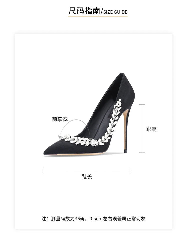 Scarpe da donna di lusso 2024 nuove pompe da donna in cristallo nero scamosciato scarpe a punta con strass tacchi alti moda Stiletto luxury Party Wo platinumshop
