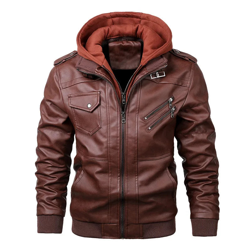 KB New Men's Leather Jackets Autumn Casual Motorcycle PU Jacket Biker Leather Coats Brand Clothing EU Size SA722 Red