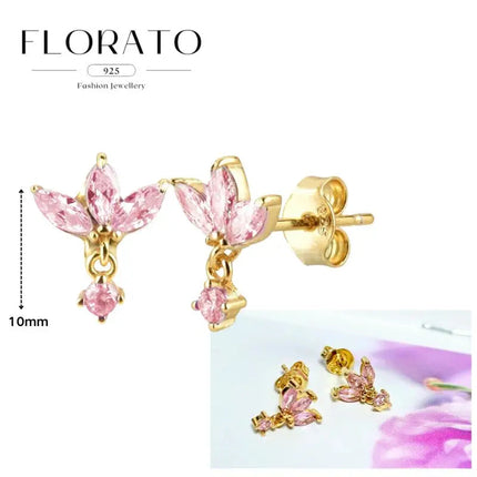 Lussuosa geometria 925 orecchio in argento sterling Ago rosa serie zircone orecchini a cerchio pendenti dolce moda regali di gioielli da sposa platinumshop