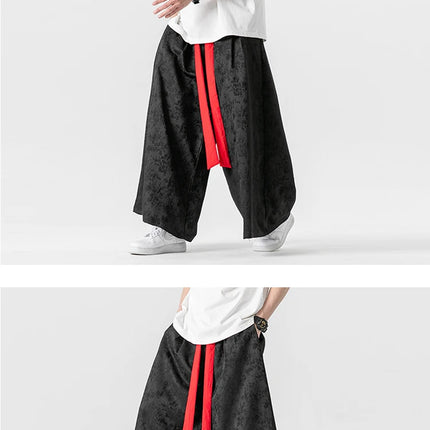 Pantaloni da uomo Kimono allentato Samurai Pantaloni con stampa floreale scura Stile giapponese Pantaloni larghi casual alla moda comodi Taglie forti 3XL