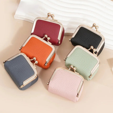 Genuine Leather Kiss Lock Coin Purse Solid Color Multifunctional Leather Jewelry Bag Mini Square Small Item Bag Jewelry Storage PlatiNum