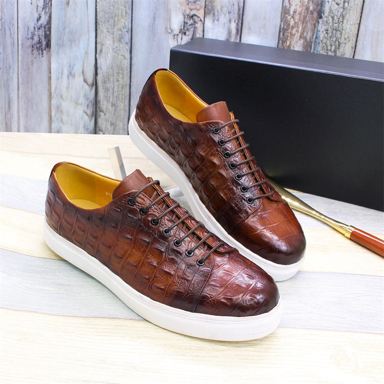 Men's Crocodile Leather Shoes Luxury Handmade Brown Casual Shoes Lace-up Flat Sneakers Banquet Daily Party Dating Men's Shoes