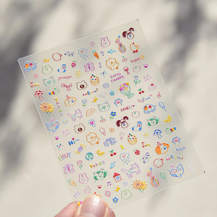 1Pcs 5D Graffiti Kitten Puppy Nail Art Sticker Lovely Lines Animal Cat Embossed Nail Slider Self-Adhesive Cat/Dog Manicure Decal