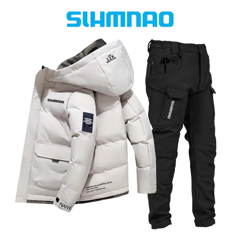 2025 Outdoor Warm Thick Jacket and Tactical Pants, Winter Windproof, Cold-resistant, Warm Fishing, Cycling, Skiing, Clothing 011