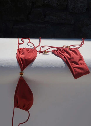 Diamond Bikini 2025 Costume da bagno donna sexy Costumi da bagno femminili Micro bikini Set costume da bagno a fascia Beachwear Rosso brasiliano Biquini platinumshop