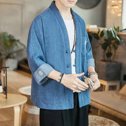 Camicia stile giapponese Kimono Haori Samurai Vestaglie Abito Cinese Hanfu Cardigan Giacche Retro Top Moda Cappotti di jeans Camicetta casual