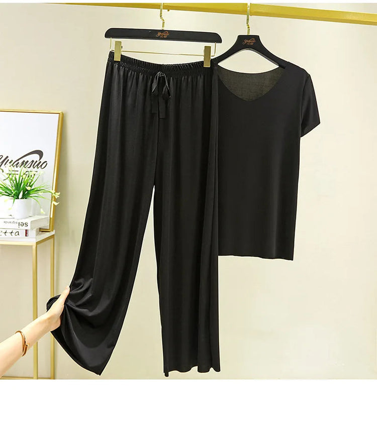 Completo due pezzi da donna: top e pantaloni. Set estivo due pezzi, abiti da donna per vacanze, nuova collezione 2026, pantaloni a gamba larga, eleganti e casual. platinumshop