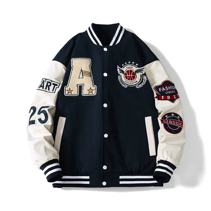 Varsity Baseball Bomber Jacket Men Hip Hop Harajuku Bone Letter Patchwork Leather Jackets Streetwear Women Unisex College Coats