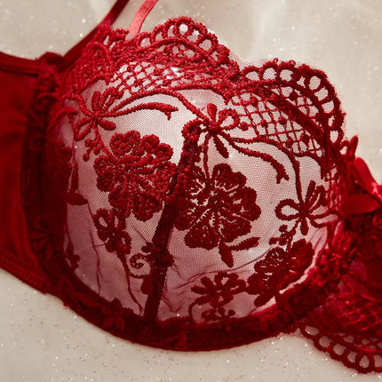 Lady Floral Embroidery Lingerie Set Women Sheer Bra and Brief Underwear Set Satin Sexy Intimates Underwear