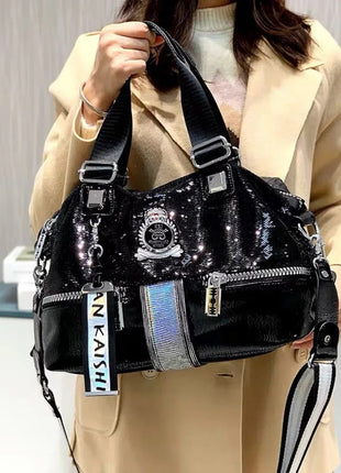 Large Capacity Handbag Female 2024 New Trend High-Grade Fashion Sequins Messenger Bag Luxury Designer Casual Tote Shoulder Bags PlatiNum