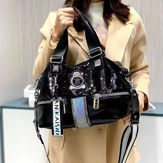 Large Capacity Handbag Female 2024 New Trend High-Grade Fashion Sequins Messenger Bag Luxury Designer Casual Tote Shoulder Bags PlatiNum
