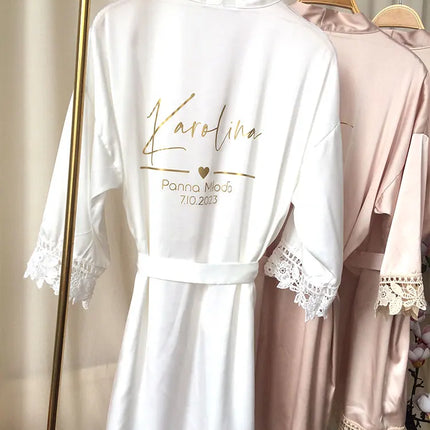 Indumenti da notte estivi personalizzati in pizzo Sposa e damigella d'onore Abito da sposa Abito personalizzato Champagne Kimono Accappatoio in seta Abito da notte in raso