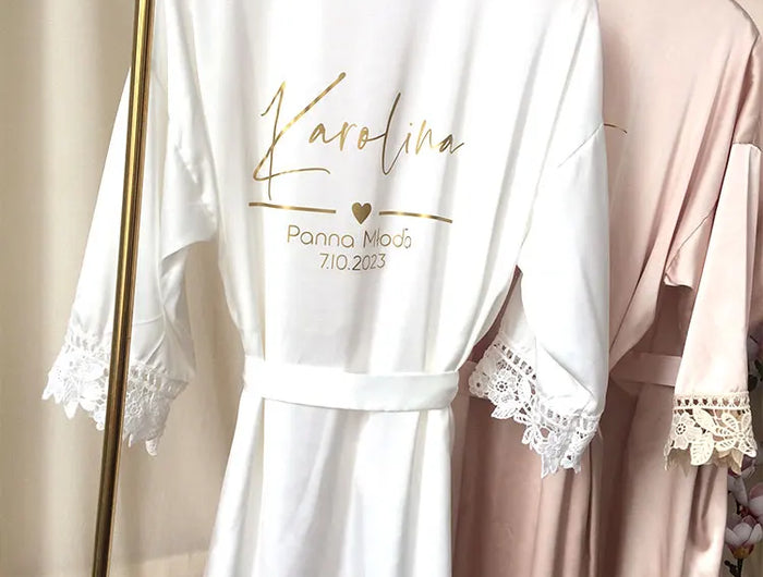 Indumenti da notte estivi personalizzati in pizzo Sposa e damigella d'onore Abito da sposa Abito personalizzato Champagne Kimono Accappatoio in seta Abito da notte in raso
