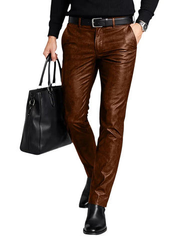 Men Faux Leather Pants Slim Fit Straight Leg Trousers Super Skinny Jeans for Men Vintage Streetwear Travel Motorcycle Nightclub
