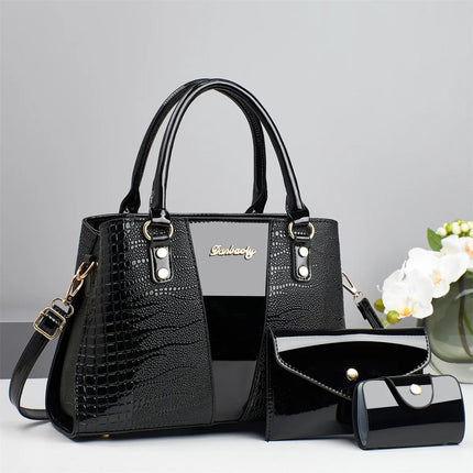 Large Capacity Crocodile Pattern Mother-Daughter Handbag Set Women's Shoulder Bag Fashionable PU Material Autumn Winter Bag PlatiNum