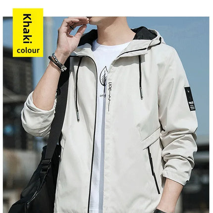 Casual Hooded Men's Jacket Youth Outerwear Spring Autumn New Style Korean Version Anti-Wrinkle Wear-Resistant Windproof Polye...