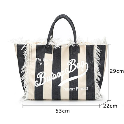 Borsa tote a righe da donna con colori contrastanti Borsa a tracolla con lettere alla moda Borsa da pendolarismo per ascelle di grande capacità