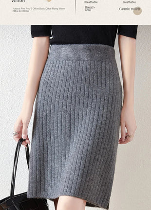 100% Wool Drawstring Skirt For Women's Autumn Winter Solid Color Slim Fit Elastic UltraShort Mini Waist Knitted Skirt PlatiNum