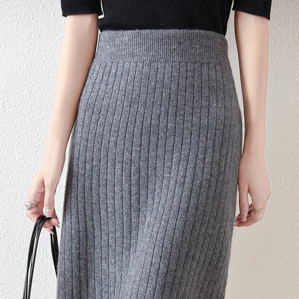 100% Wool Drawstring Skirt For Women's Autumn Winter Solid Color Slim Fit Elastic UltraShort Mini Waist Knitted Skirt PlatiNum
