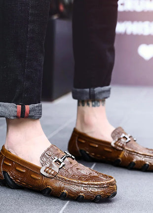 Scarpe Casual da uomo in vera pelle stile coccodrillo mocassini per scarpe comodi da uomo scarpe da uomo Casual Slip on semplici scarpe da guida