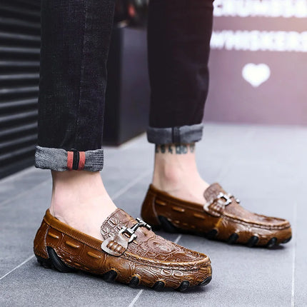 Scarpe Casual da uomo in vera pelle stile coccodrillo mocassini per scarpe comodi da uomo scarpe da uomo Casual Slip on semplici scarpe da guida