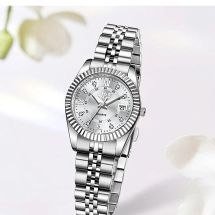 Orologio da Polso LIGE di Lusso con Strass per Donna, Cinturino in Acciaio Inossidabile, Movimento al Quarzo, Regalo, Reloj Mujer platinumshop