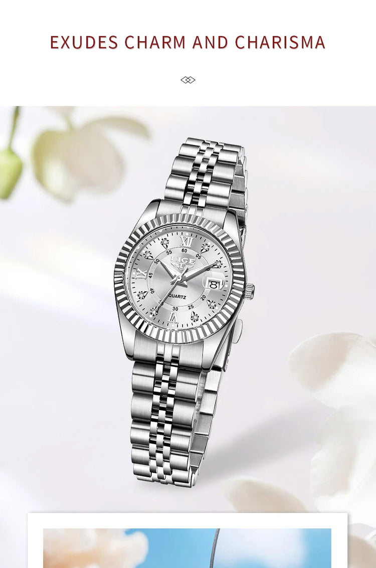 Orologio da Polso LIGE di Lusso con Strass per Donna, Cinturino in Acciaio Inossidabile, Movimento al Quarzo, Regalo, Reloj Mujer platinumshop