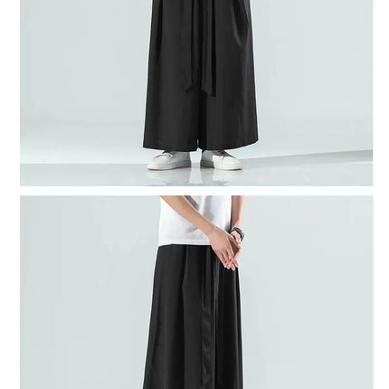 Abbigliamento da uomo in stile cinese estate sottile seta di ghiaccio pantaloni larghi Casual da uomo larghi Plus Size Hakama Harajuku pantaloni Hip Hop oversize