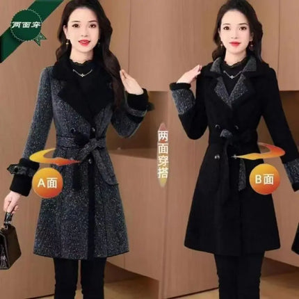 High-quality Female Woolen Coat On Both Sides 2025 Autumn And Winter New Double Sided Wear Suit Collar Woolen Coat Gray Black