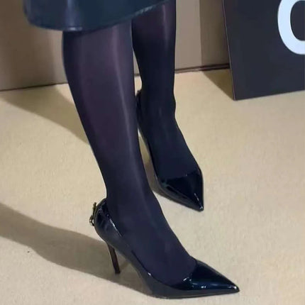 Nuovi tacchi alti con suola rossa per donna, primavera anticipata, tacchi sottili, punta a lama metallica, sexy, scarpe singole in pelle verniciata nera platinumshop