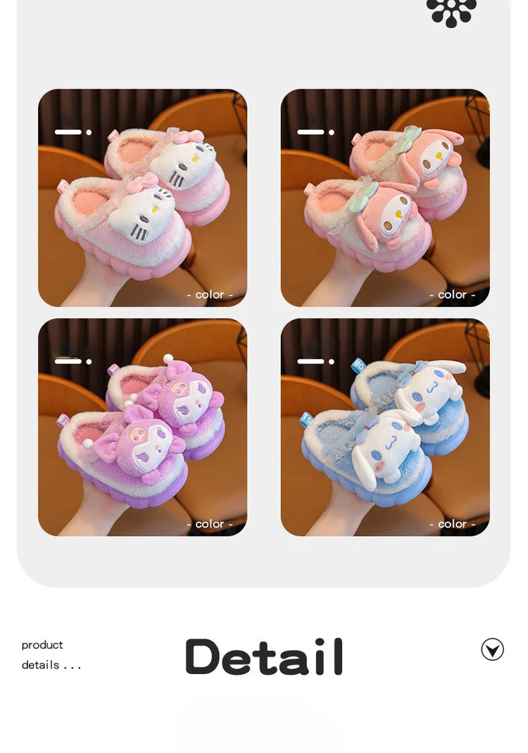 Winter Family Plush Slippers, Parent-Child Match Cartoon Indoor Home Shoes, Cozy Cotton-Lined Non-Slip Slides for All Ages
