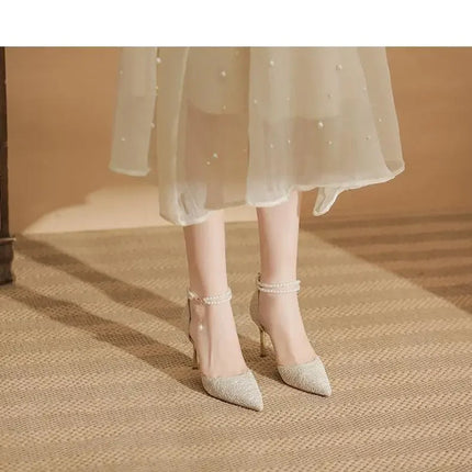 Size 31-43 Women High Heels Stiletto Heel Summer Lace Mesh Sweet Gold Silver Wedding Shoes PlatiNum