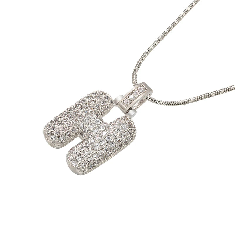 ZHUKOU Colore argento Bubble lettere iniziali collane 26 lettere pendenti collane per le donne Ottone CZ Gioielli all'ingrosso VL34