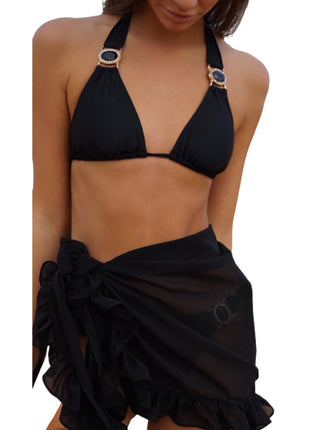 Costume da bagno donna Bikini covers-Up gonna estate tinta unita Beach Wrap gonna costumi da bagno donna Ruffles Trim Lace Up Sarong Cover Ups platinumshop
