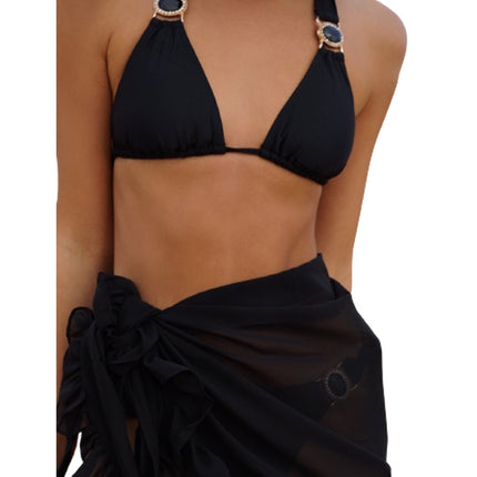 Costume da bagno donna Bikini covers-Up gonna estate tinta unita Beach Wrap gonna costumi da bagno donna Ruffles Trim Lace Up Sarong Cover Ups platinumshop