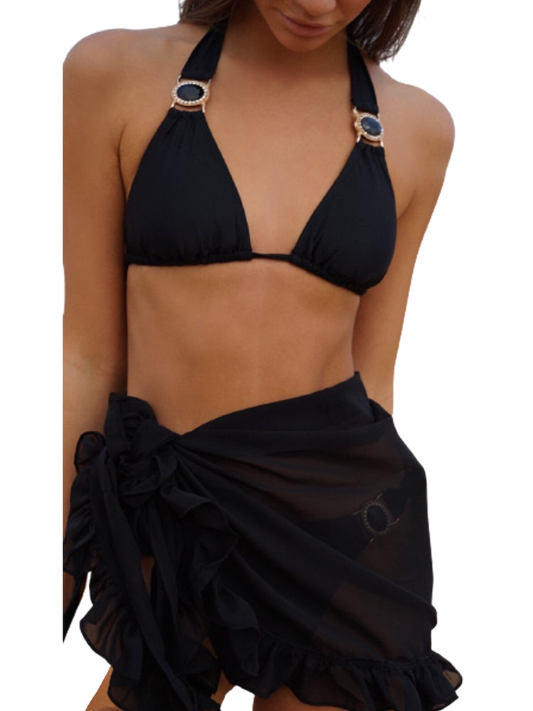 Costume da bagno donna Bikini covers-Up gonna estate tinta unita Beach Wrap gonna costumi da bagno donna Ruffles Trim Lace Up Sarong Cover Ups platinumshop