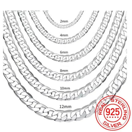 Wholesale 925 Sterling Silver Necklace 2-12mm Width 40-75cm Long Chain Lobster Clasp Men and Women Engagement Jewelry PlatiNum