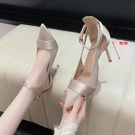 Décolleté con tacco alto in raso viola per donna 2025 Décolleté con cinturino alla caviglia Décolleté con tacco sottile Donna Scarpe da sposa sexy con punta a punta Lady