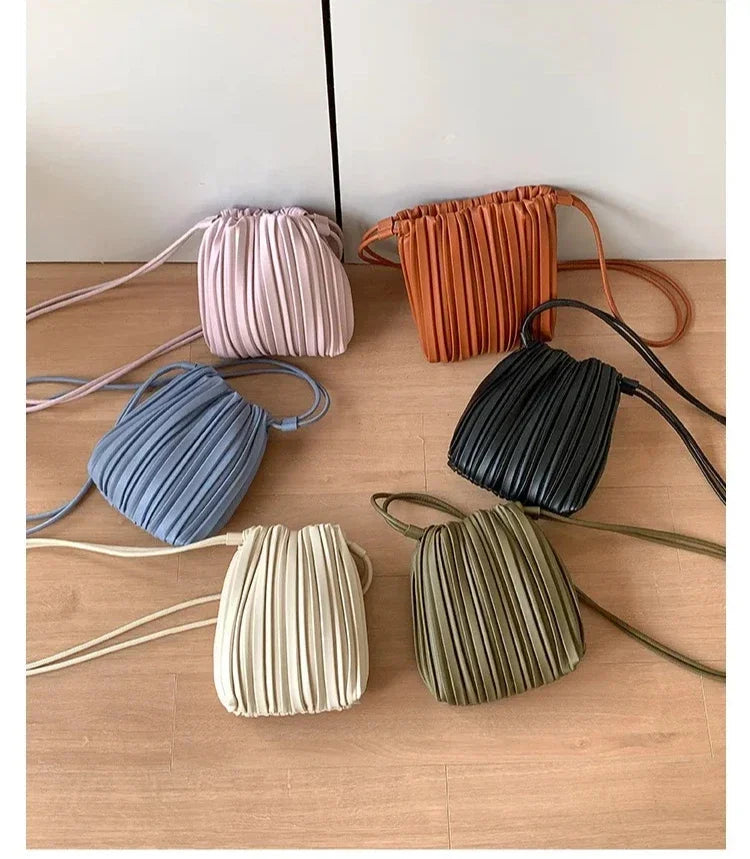 Summer Fashion New Crossbody Bag Women's PU Single Shoulder Mini Bag Luxury Versatile Pleated Casual Small Square Bag Handbags PlatiNum