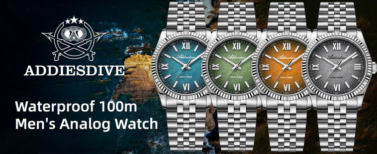 ADDIESDIVE 36mm AD2512 Watch For Men BGW9 Luminous Jubilee Strap 100m Waterproof Sapphire Glass VH31 Movement Quartz Watch Reloj