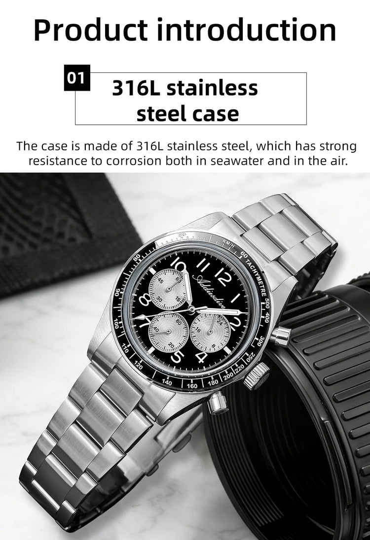 ADDIESDIVE New Chronograph 0S20 Quartz Wristwatch Luxury Men Watch Ceramic Bezel Domed Glass 100m Waterproof BGW9 Luminous