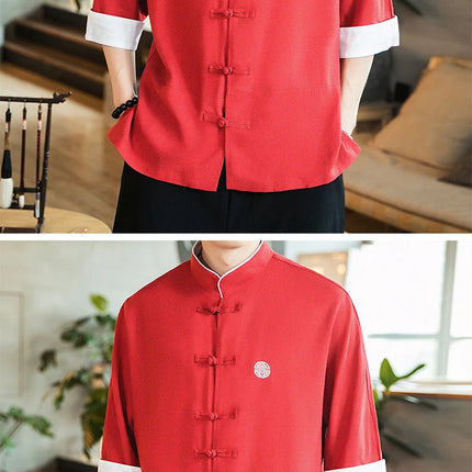 Camicia stile cinese da uomo Tang Suit Lino Kung Fu Cardigan maschile allentato Top Ricamo retrò Camicie kimono samurai giapponesi Streetwear